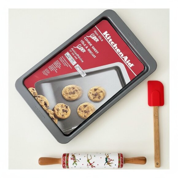 KitchenAid Other - KitchenAid Slider Cookie Sheet, CounterArt Reindeer Rolling Pin & Spatula Set